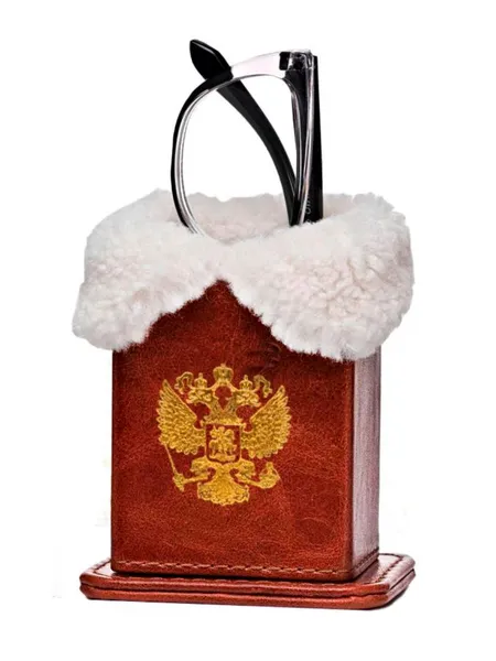 Футляр для очков настольный, герб, коричневый